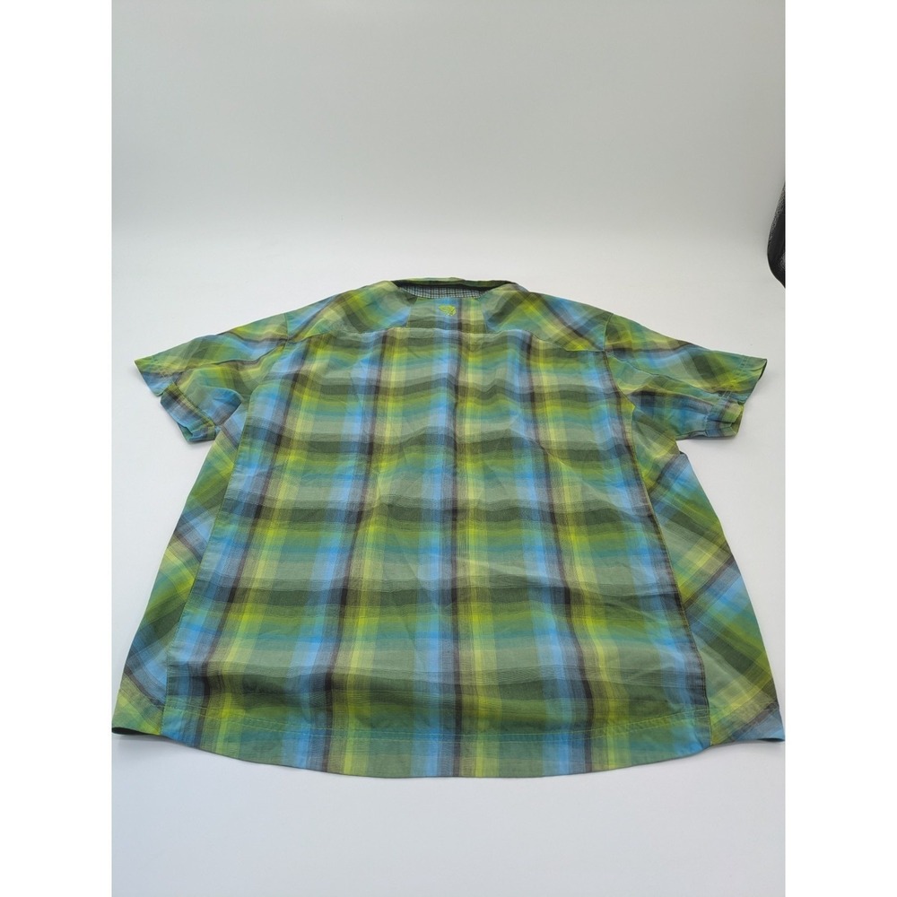Mountain Hardwear Men's XL Plaid Snap Front Short Sleeve Hiking Shirt Green Blue - Picture 11 of 12